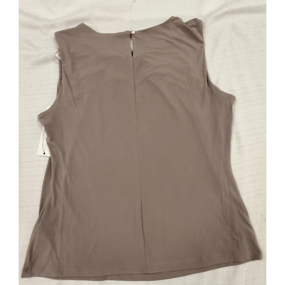 Calvin Klein Womens Sleeveless Blouse Size Large Taupe Pleated Neck NWT - Picture 7 of 8